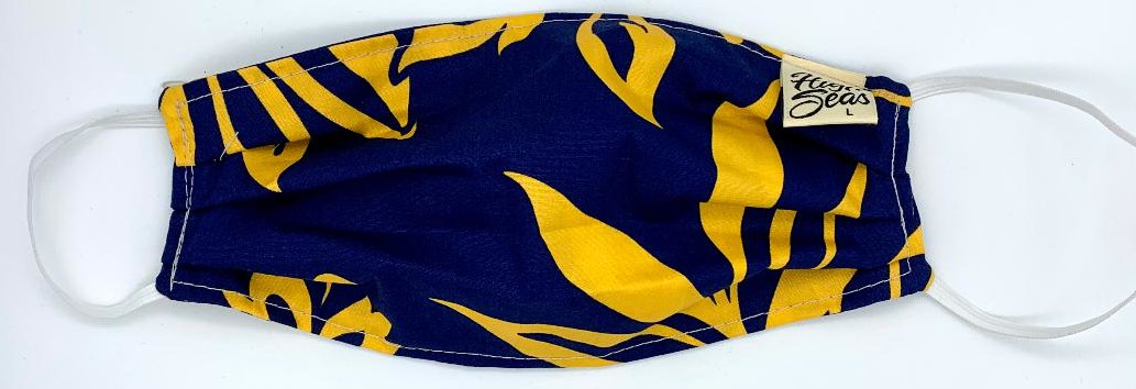 Blue and Gold Hawaiian Print  Face Mask  100% Cotton Made in USA